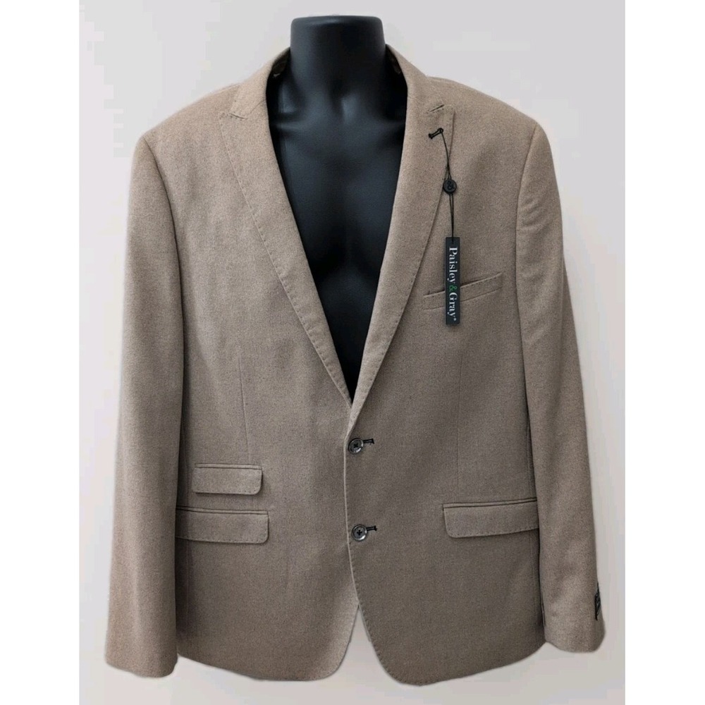 Paisley & Gray Mens Peak Slim Fit Asian Bird Lined Blazer Size 46R Beige NWT
